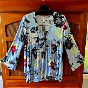 Blue Floral Free People Peasant Top, S/P